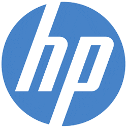 A blue and white logo of hp.